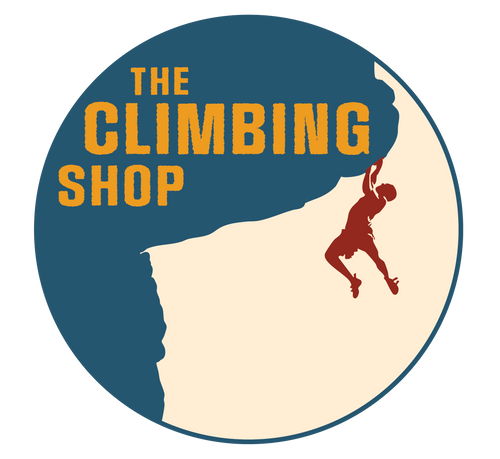 Logo of 'The Climbing Shop' with a silhouette of a climber on a mountain.