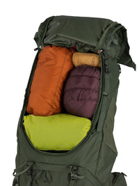 Osprey Kestrel 58 Litre backpack back zip open - The Climbing Shop