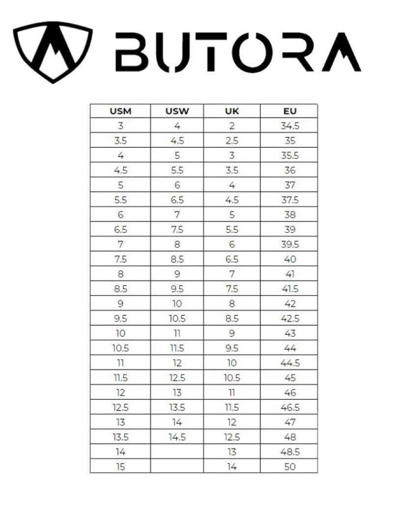 Butora Climbing|Bouldering shoe sizing chart - The Climbing Shop