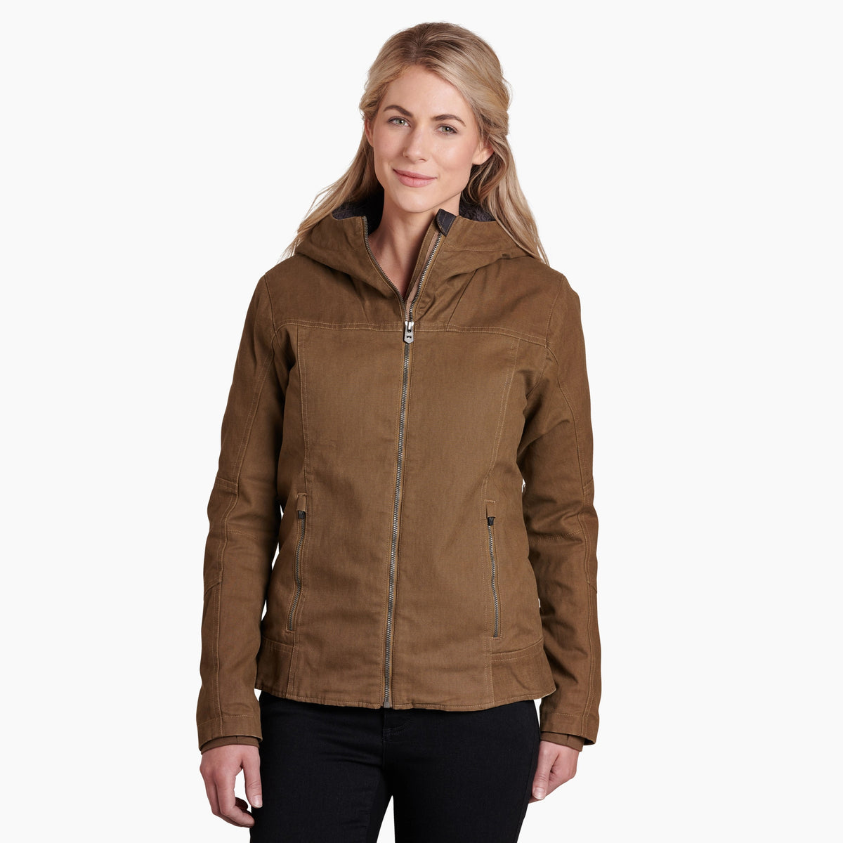 Kuhl Law Lined Hooded Women's Jacket Dark Khaki - front view - The Climbing Shop