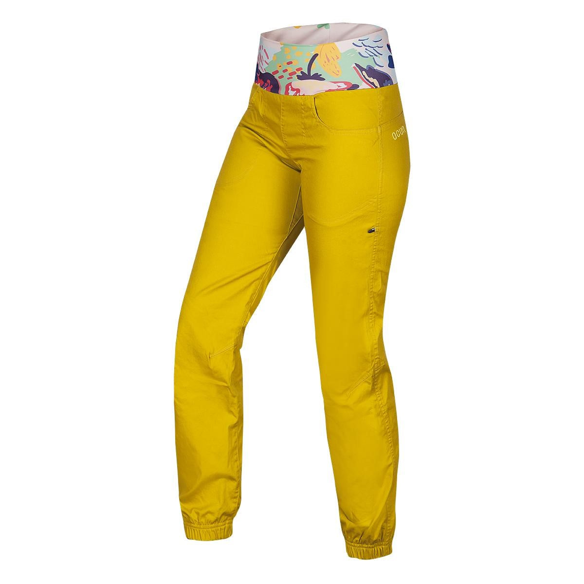 Ocun Sansa Women's Climbing Pant Yellow Antique Moss - front view - The Climbing Shop