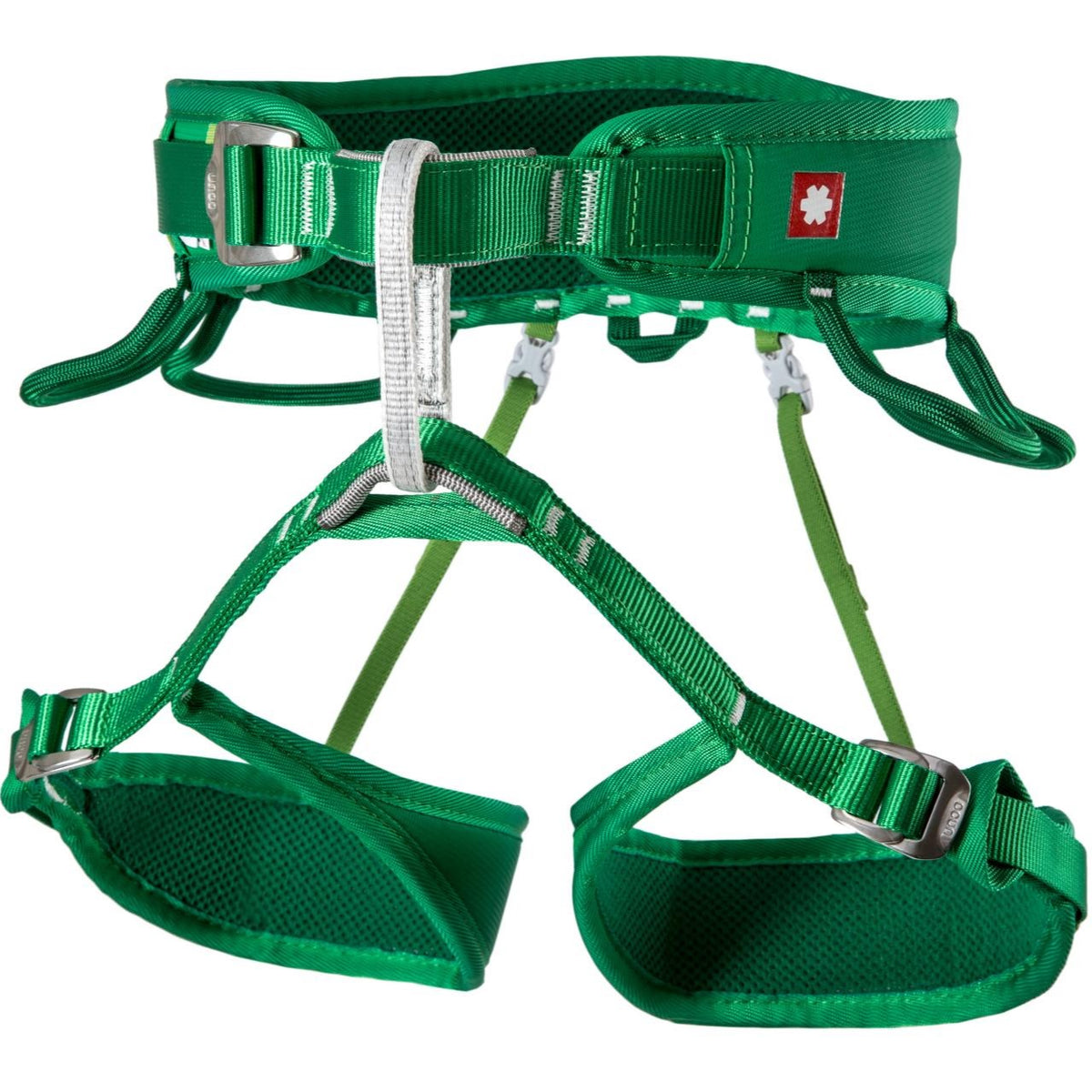 Ocun Twist climbing harness green - front view - The Climbing Shop