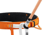 Petzl Connect Adjust single person anchor - close up of new tape loop girth hitched to belay loop - The Climbing Shop