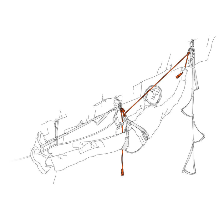 Petzl Dual Evolv Adjust double personal anchor - cartoon of the lanyard in use - The Climbing Shop