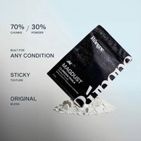 Rungne Magdust premium climbing chalk 200g - with product features - The Climbing Shop