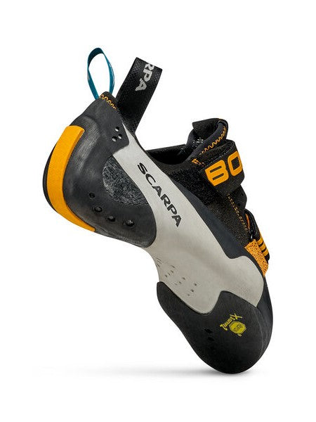 Scarpa Booster climbing | bouldering shoe - 45 dgree heel forward outside view - The Climbing Shop