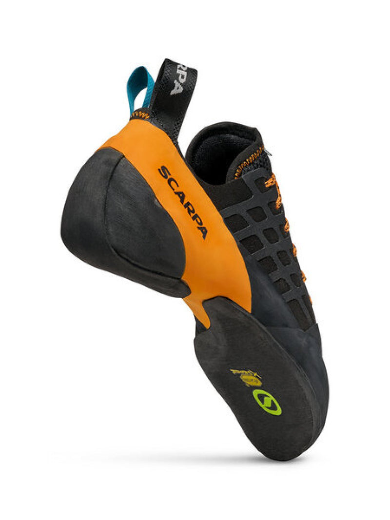 Scarpa Instinct Lace Up climbing shoe outside heel view 45 degree - The Climbing Shop