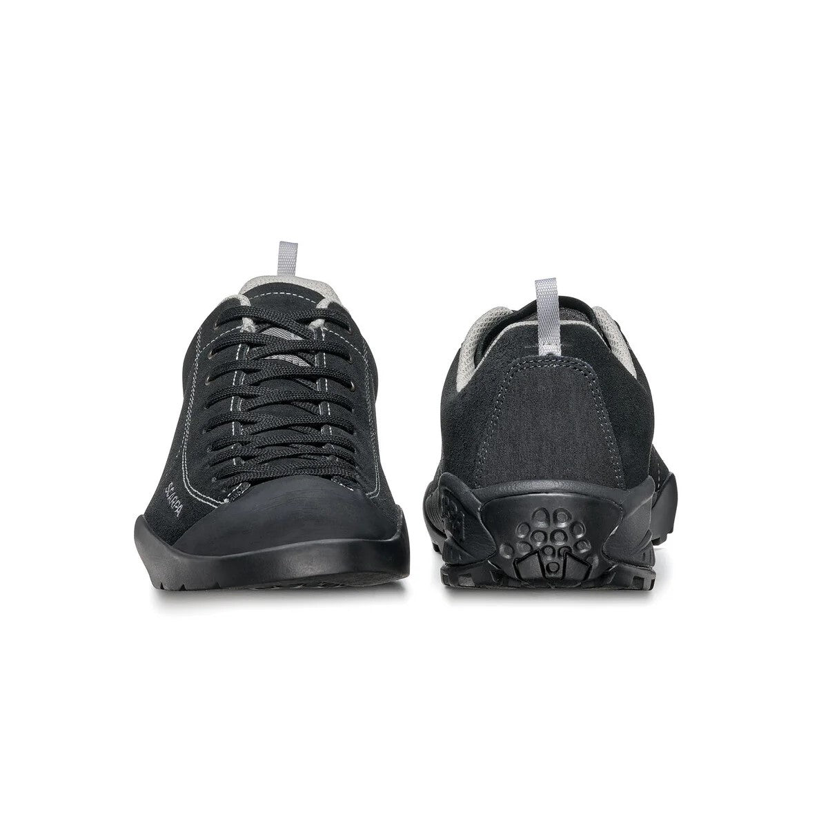 Scarpa Mojito Black approach shoe - heel to toe view - The Climbing Shop