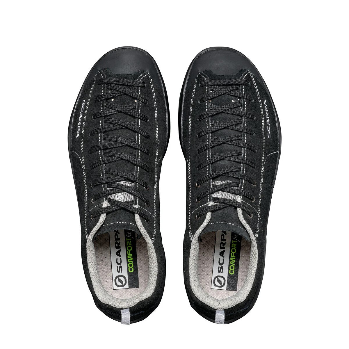 Scarpa Mojito Black approach shoe - top down - The Climbing Shop