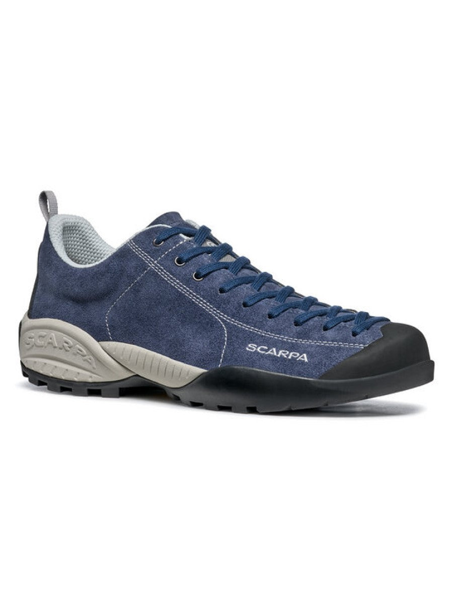 Scarpa Mojito Blue Mist approach shoe 45 degree outside view - The Climbing Shop