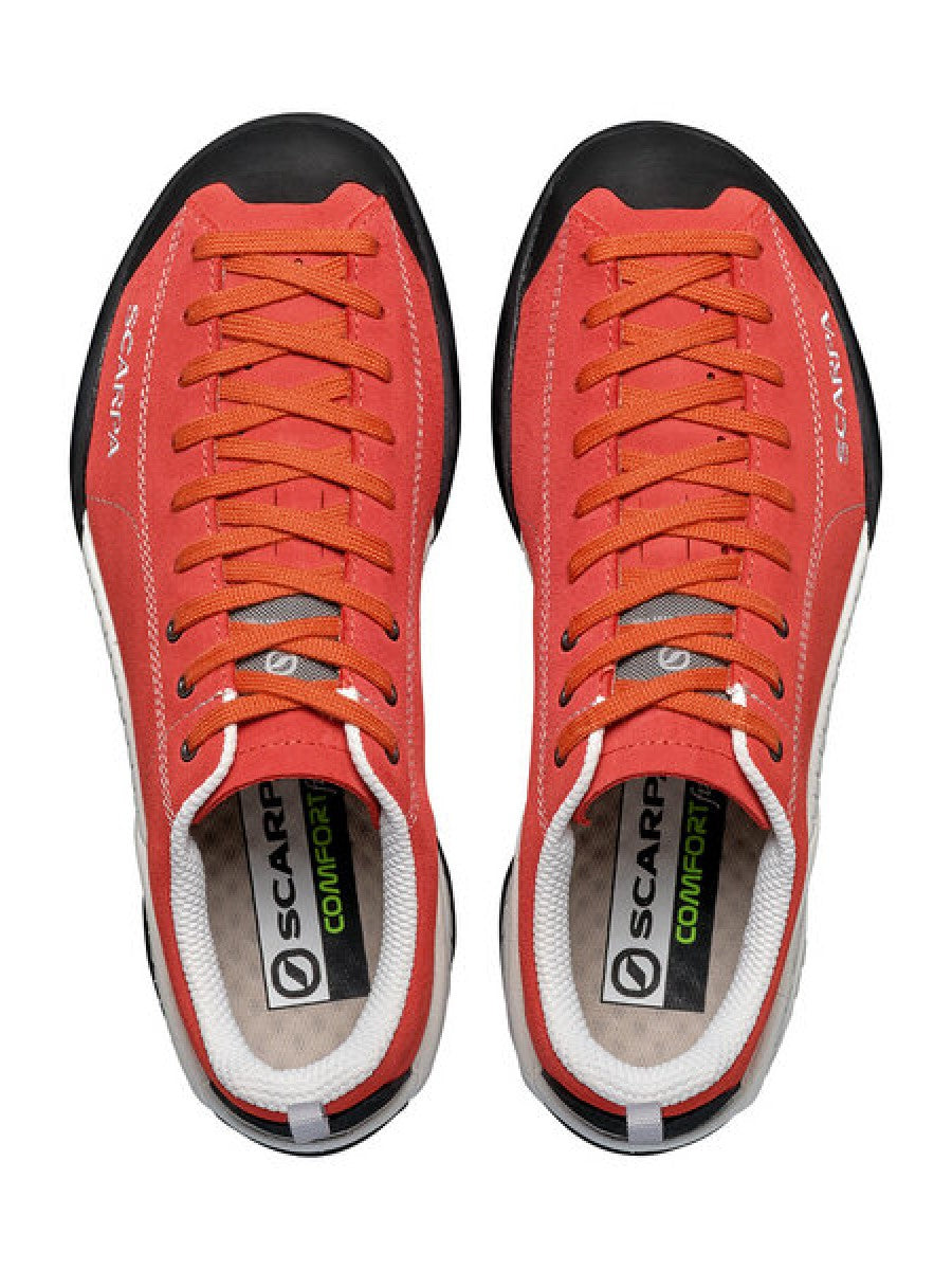 Scarpa Mojito Red Ibiscus approach shoe above view - The Climbing Shop