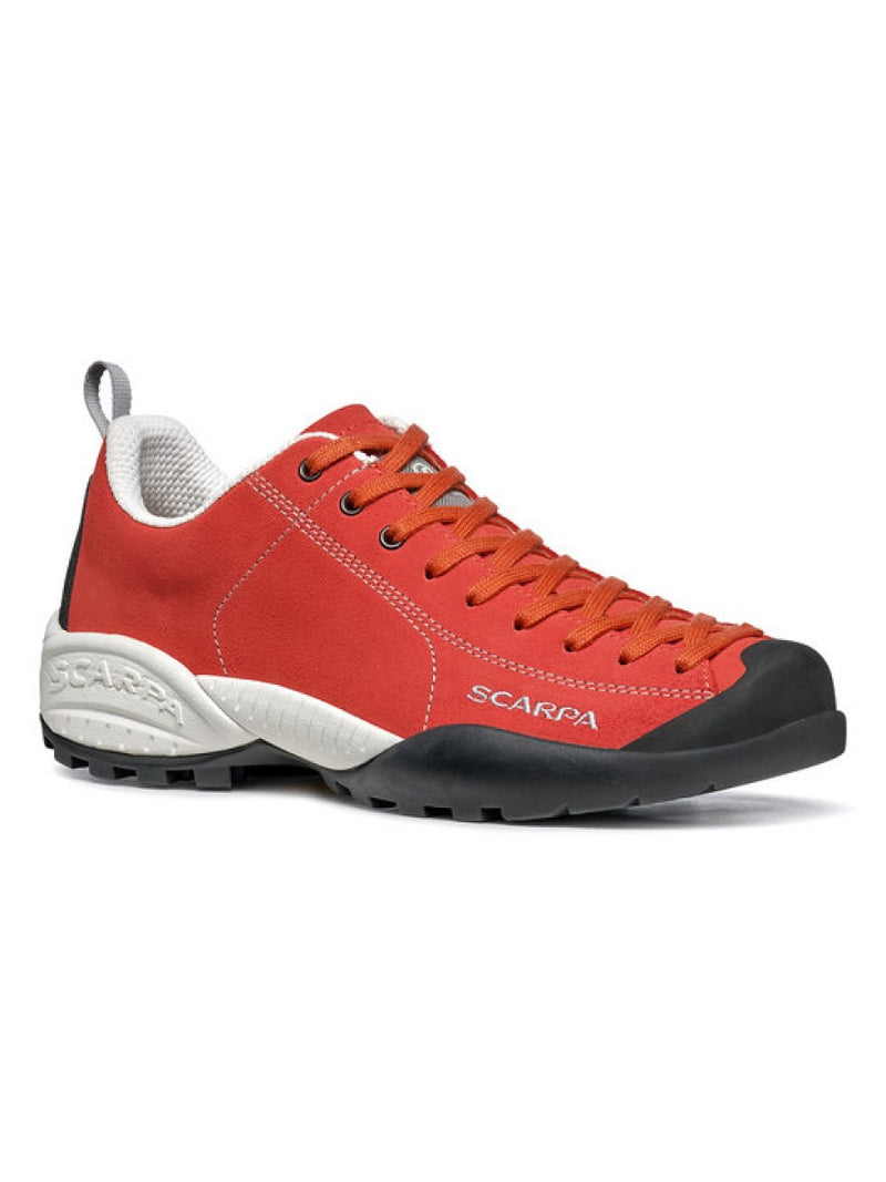 Scarpa Mojito Red Ibiscus approach shoe 45 degree outside view - The Climbing Shop